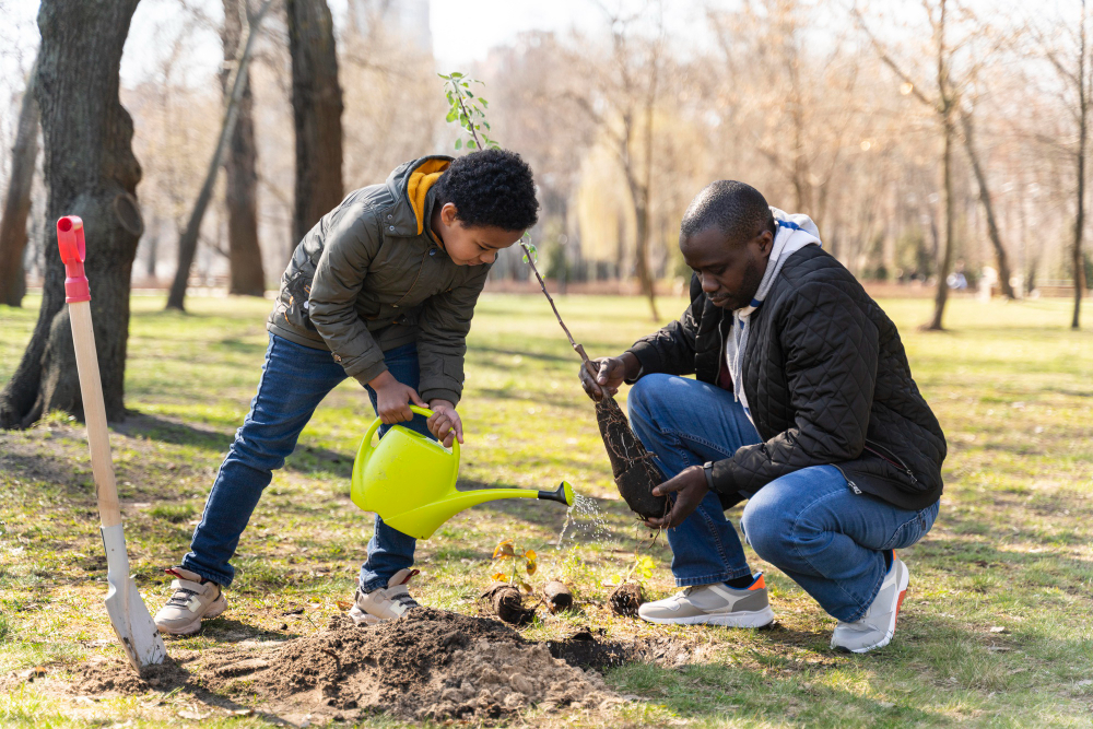 father-son-planting-together